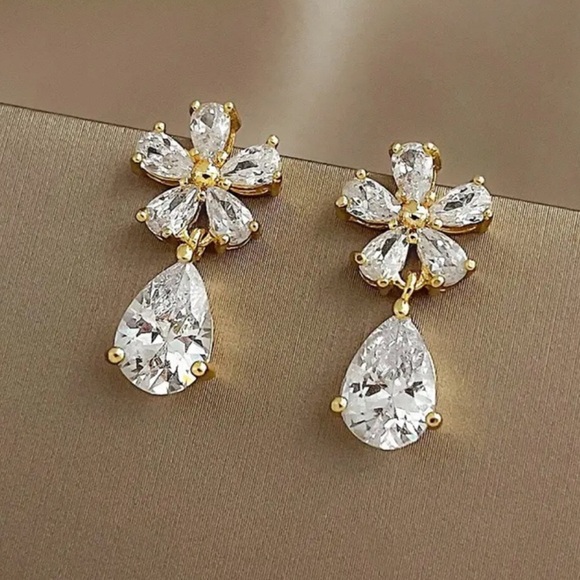 Jewelry - Gold Filled Cubic Zirconia Floral Earrings